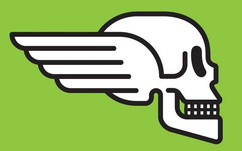 Winged skull vector badge design. Stock Illustration