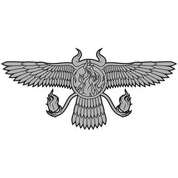 Winged Solar Disk Gray Fire Stock Illustration