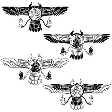 Winged Solar Disk Linear Fire Stock Illustration