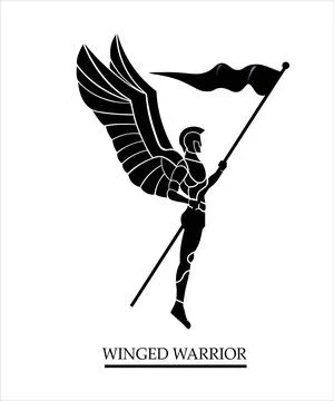 Winged warrior with flag Stock Illustration