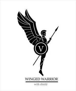 Winged  warrior with shield and spear Stock Illustration