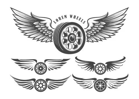 Winged Wheels emblem set Stock Illustration