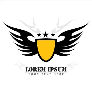 Winged yellow shield and three stars Stock Illustration