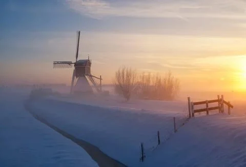Wingerdse mill in wintermood Stock Photos