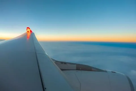 Winglets, the curved surfaces at the wingtips of a plane. Stock Photos