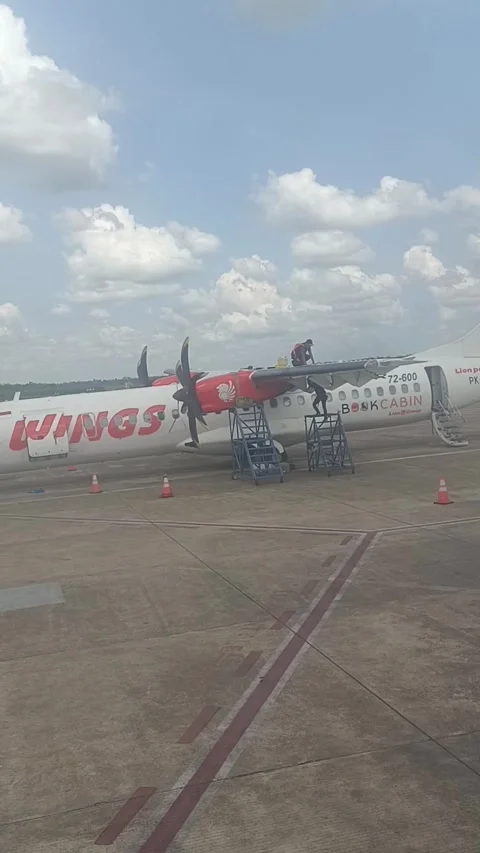 Wings Air technicians are performing maintenance on the fuselage of the aircraft Stock Footage 311307734