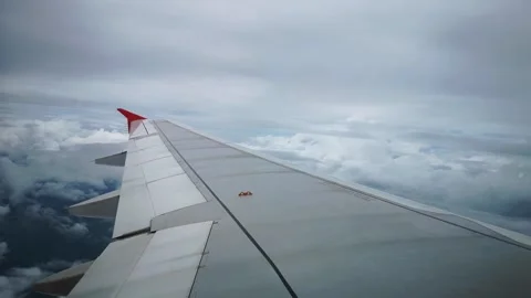 Wings of the airplane during the flight look from the passenger window Video stock 283068644
