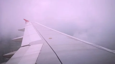 Wings of the airplane during the flight look from the passenger window Video stock 283068679