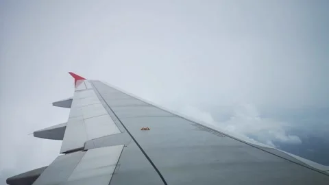 Wings of the airplane during the flight look from the passenger window Video stock 283068693