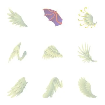Wings of angel and devil icons set, cartoon style Stock Illustration