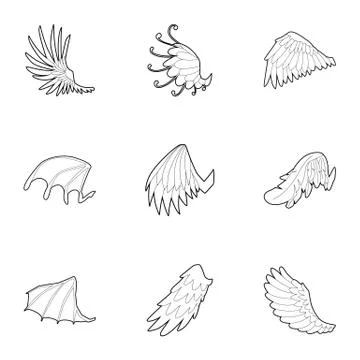 Wings of angel and devil icons set, outline style Stock Illustration