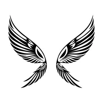 Wings black and white vector icon. Illustrazione stock