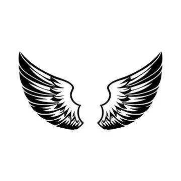 Wings black and white vector icon. Ilustração Stock