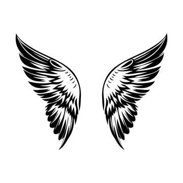 Wings black and white vector icon. Illustrazione stock