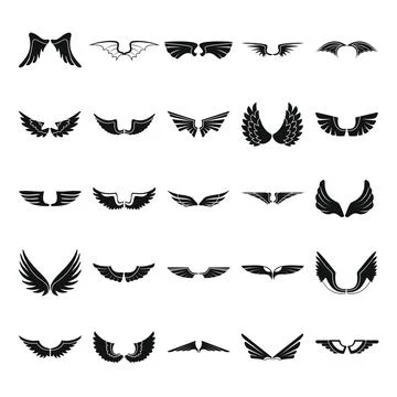 Wings black simple flat silhouette icons set Stock Illustration
