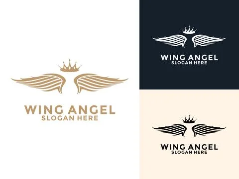 Wings with Crown logo design template, Gold vintage wings logo icon vector Stock Illustration