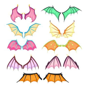 Wings dragon set cartoon vector illustration 库存插图