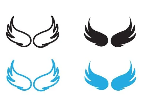Wings icon black and white vector outline sign Stock Illustration