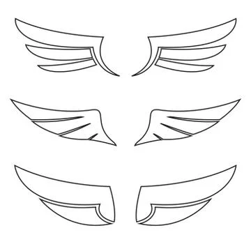 Wings icon outline set. Vector illustration of different bird wings. Stock Illustration