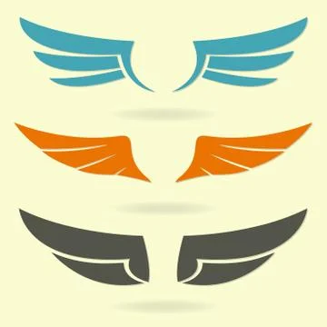 Wings icon set. Vector illustration of different colorful bird wings. Stock Illustration