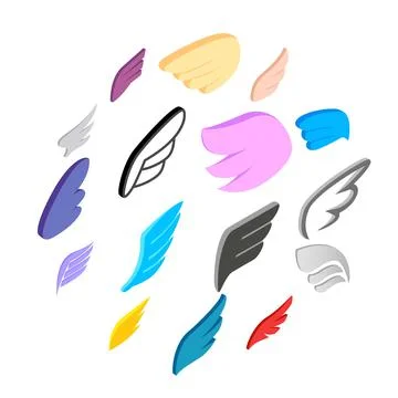 Wings icons set, isometric 3d style Illustrazione stock