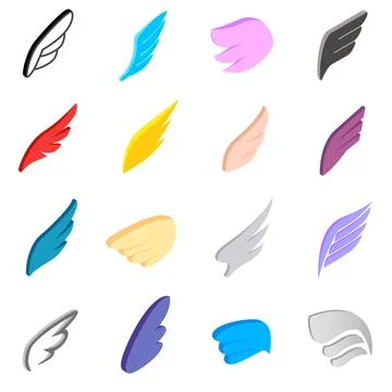 Wings icons set, isometric 3d style Stock Illustration