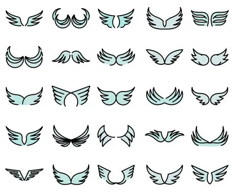 Wings icons set vector flat Stock Illustration