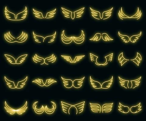 Wings icons set vector neon Illustrazione stock