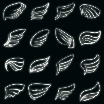 Wings icons set vector neon Stock Illustration