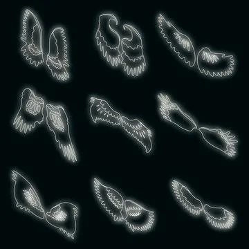 Wings icons set vector neon Stock Illustration