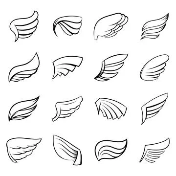 Wings icons set vector outline Stock Illustration