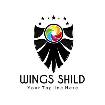 Wings Logo Design, Shield Wings Vector, Bird Feather Illustration Stockillustratie