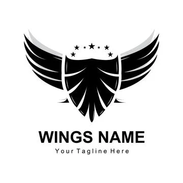 Wings Logo Design, Shield Wings Vector, Bird Feather Illustration Stockillustratie