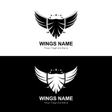 Wings Logo Design, Shield Wings Vector, Bird Feather Illustration Illustration