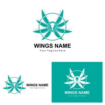 Wings Logo Design, Shield Wings Vector, Bird Feather Illustration 库存插图