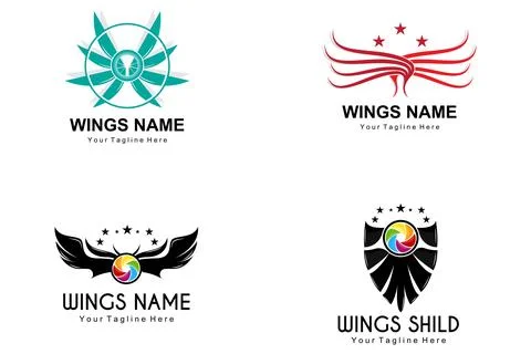 Wings Logo Design, Shield Wings Vector, Bird Feather Illustration Illustration