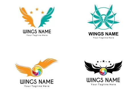 Wings Logo Design, Shield Wings Vector, Bird Feather Illustration Stock Illustration