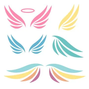 Wings logotype set. Bird wing or winged logo design. Bird wings logo. angel w Stock Illustration