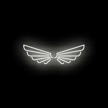 Wings neon light glowing on black background Stock Illustration