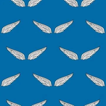 Wings pattern blue background Illustrazione stock