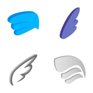 Wings set 3d isometric flat vector illustration Stock Illustration