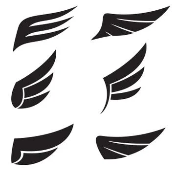 Wings set isolated on white background. Vector design elements collection. Stock Illustration