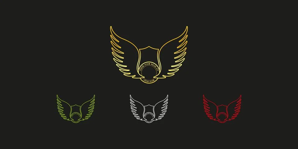 Wings Shield Metallic Logo Frame With Color Variations Stock Illustration