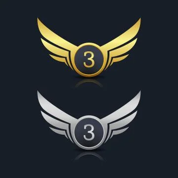Wings Shield Number 3 Logo Template Stock Illustration