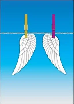 Wings on string two white angel s wings dry on sky background Copyright: x... Stock Photos