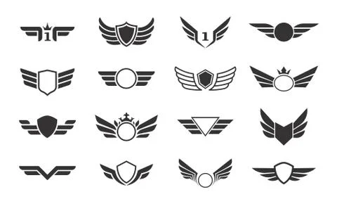 Wings vector collection. Winged emblems, frames, icons, angel and phoenix Stock Illustration