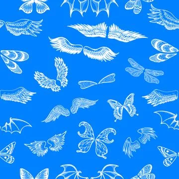 Wings vector flying winged angel with wing-case of bird and butterfly with Illustrazione stock