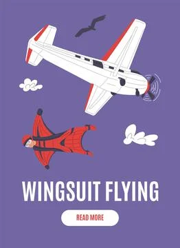 Wingsuit flying extreme activity vector poster, paragliding adventure, sky 스톡 일러스트