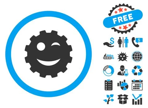Wink Gear Smiley Flat Vector Icon with Bonus Ilustración de archivo