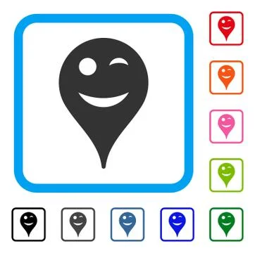 Wink Smiley Map Marker Framed Icon Ilustración de archivo